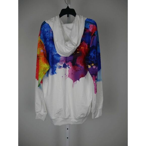 Pixie Lady White & Blue Paint Splatter Kangaroo-Pocket Hoodie M - Picture 3 of 8